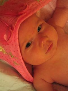 Audrey after her bath.  I really like the angle in this one, and Audrey's eyes.  This is one of my favorites so far.