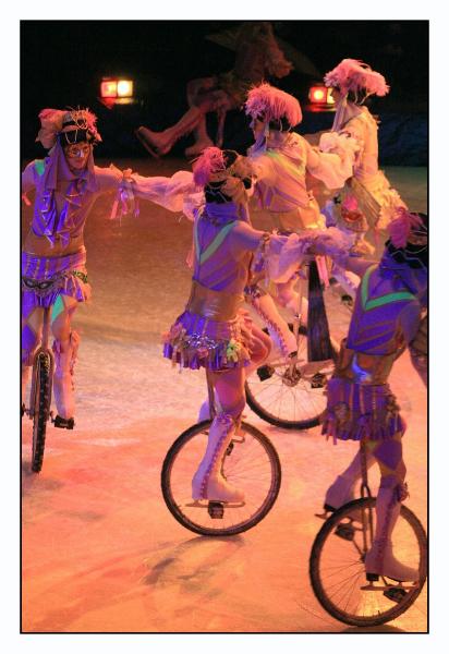 unicycling on ice.