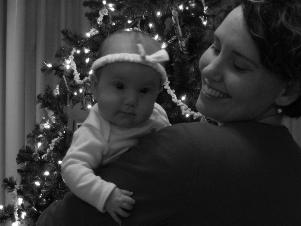 This is Laura and Audrey by the Christmas tree.  The picture was a bit dark.  It really does look better in black and white.