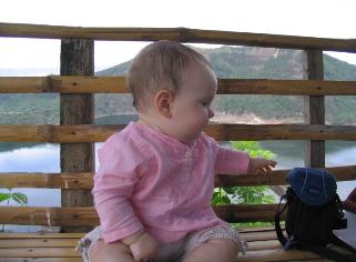 This is the babe looking down into the inner lake.  We like her shirt because it looks totally Southeast Asian.